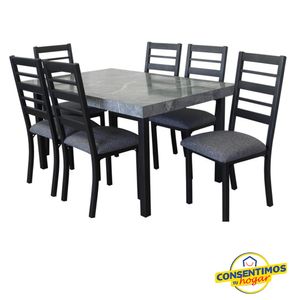 Antecomedor Tubular Oslo-Gris Oxford 6 sillas
